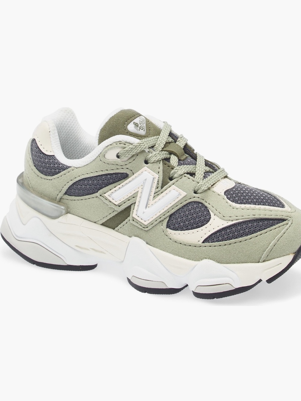 New Balance 9060  Kids' Sage Green and Charcoal Mesh Sneakers